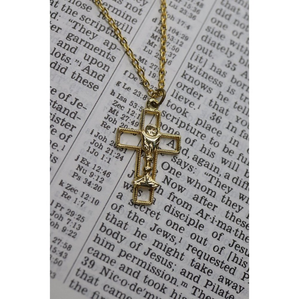 Sterling Silver and 24k Gold plated Cross and Chalice Pendant Necklace